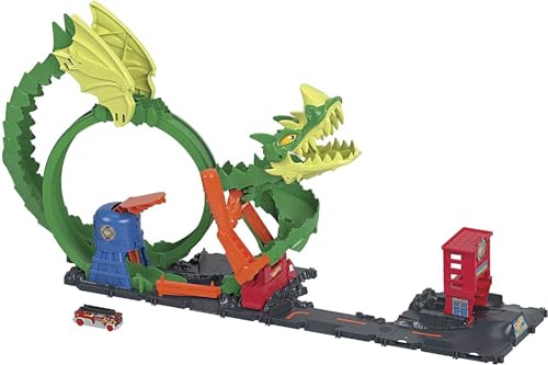 Hot Wheels HDP03 - City Drachenangriff Spielset, besiege den Drachen mit Stunts, lässt sich mit anderen Sets verbinden, enthält 1 Spielzeugauto, Geschenk für Kinder ab 3 Jahren von Hot Wheels