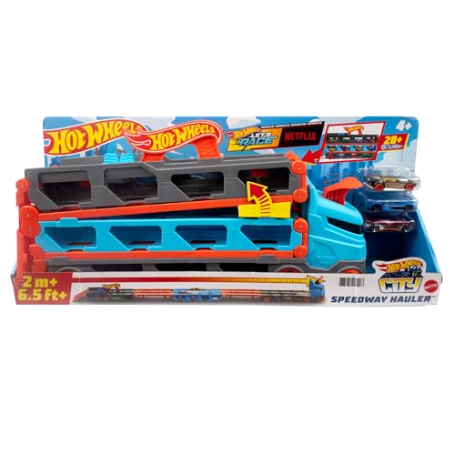 Hot Wheels 2:1 Autorennbahn zu Transporter, inkl. 3 Spielzeugautos, mit Doppelstarter, Auslösefunktion und Weiche, Platz für 20 Autos, Spielzeug ab 4 Jahre, GVG37 Hot Wheels 2:1 Autorennbahn zu Transporter, inkl. 3 Spielzeugautos, mit Doppelstarter, Auslösefunktion und Weiche, Platz für 20 Autos, Spielzeug ab 4 Jahre, GVG37 von Hot Wheels
