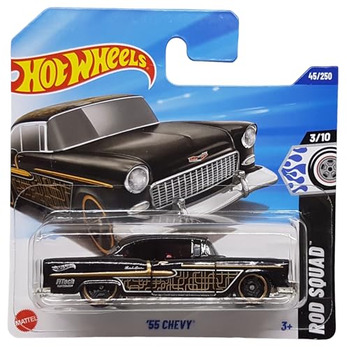 Hot Wheels - ´55 Chevy - Rod Squad 3/10 - HYW96 - Short Card - FiTech Fuel Injection - schwarz Gold - GM - Mattel 2025-1:64 von Hot Wheels