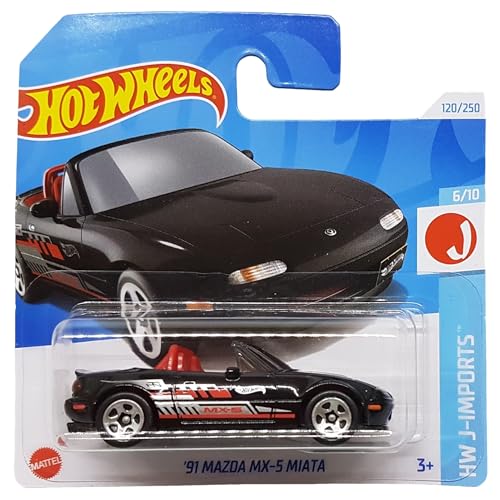 Hot Wheels - ´91 Mazda MX-5 Miata - HW J-Imports 6/10 - HTC47 - Short Card - Roadster - schwarz - Mattel 2024 - 1:64 von Hot Wheels