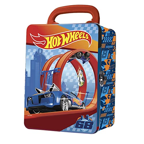 Hot Wheels Auto-Tragetasche aus Metall im Maßstab 1:64 I 18 Fahrzeuge Aufbewahrung und Organizer I Geschenk für Sammler und Kinder ab 3 Jahren I 3D-Schlaufen-Deckeldesign I (Autos nicht im von Hot Wheels