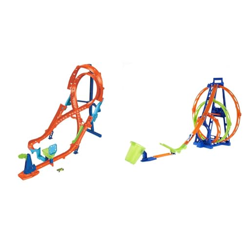 Hot Wheels Bahn Triple Looping, Autorennbahn Bauset & Trackset mit 1 Fahrzeug, Rennstrecke mit 8er-Kurve für Stunt- und Rennaction, lässt Sets verbinden und zur Aufbewahrung zusammenklappen, HMB15 von Hot Wheels