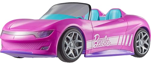 Hot Wheels Barbie Spielzeugauto, ferngesteuertes pinkfarbenes Cabrio, Platz für 2 Barbie-Puppen und Kofferraum lässt sich zum Aufbewahren öffnen, Stickerbogen für Gestaltungsmöglichkeiten, JBH05 von Hot Wheels