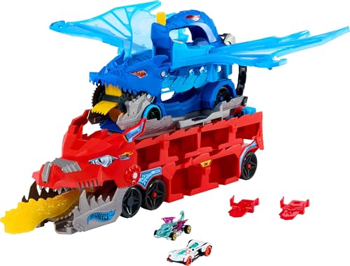 Hot Wheels City Spielzeugauto-Trackset, ultimativer 2-in-1 Drachentransporter und 2 Die-Cast-Autos, großer Drache und Abnehmbarer Drache, mit Platz für mehr als 20 Fahrzeuge, JKJ79 Hot Wheels City Spielzeugauto-Trackset, ultimativer 2-in-1 Drachentransporter und 2 Die-Cast-Autos, großer Drache und Abnehmbarer Drache, mit Platz für mehr als 20 Fahrzeuge, JKJ79 von Hot Wheels