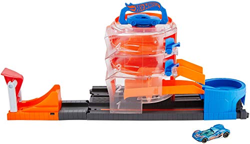 Hot Wheels - City Super Spin Dealership, Playset Piste mit Launcher und 4 Stufen, Spielzeug für Kinder 4+ Jahre, GBF95 von Hot Wheels