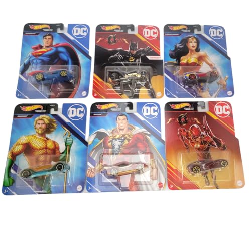 Hot Wheels DC Super Heroes Character Cars Komplettset mit 6 Druckguss-Fahrzeugen Bundle von HHB74-956J Release von Hot Wheels