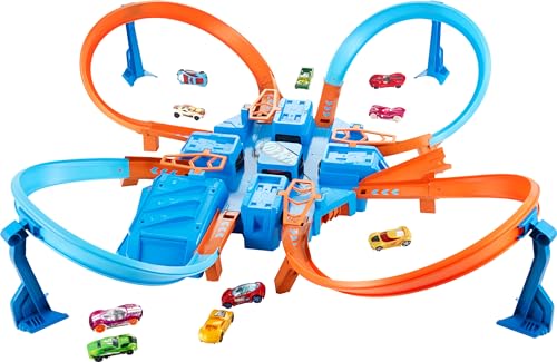 Hot Wheels DTN42 - Trackset, mit Rampen, Kreuzungen und Looping, Parkplätzen, + 1 Fahrzeug von Hot Wheels