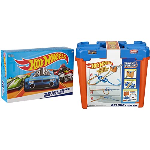 Hot Wheels DXY59-20er Pack 1:64 Die-Cast Fahrzeuge Geschenkset, je 20 Spielzeugautos & GGP93 - Track Builder Stunt Box, Spielzeug Autorennbahn von Hot Wheels