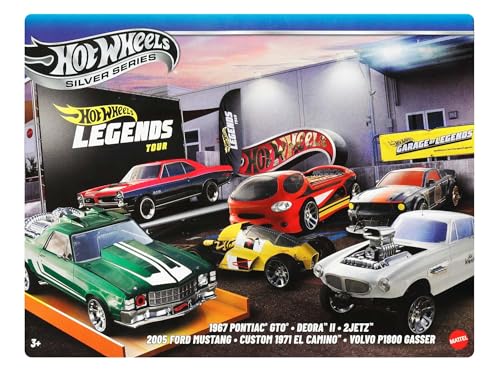 Hot Wheels Die-Cast-Spielzeugautos und -Trucks im Maßstab 1:64, Set mit 6 HW Legends-Fahrzeugen mit hochwertiger Deko (Stile können abweichen), JBY78 von Hot Wheels