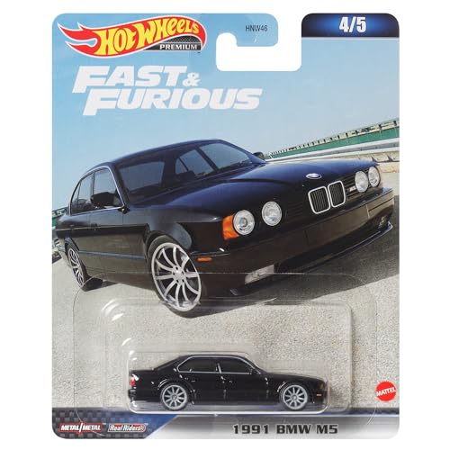 Hot Wheels FAST AND FURIOUS Auto BMW M5 1991 Modellbausatz Die Cast Maßstab 1:64 - Länge 7cm, HKD28, Schwarz von Mattel