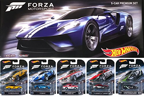 Hot Wheels FORZA Motorsport Retro Entertainment Series Box Premium Set - Lamborghini Gallardo / '17 Ford GT / Alfa Romeo Sprint GTA / Ford Falcon / Camaro ZL1 Real Riders von Hot Wheels