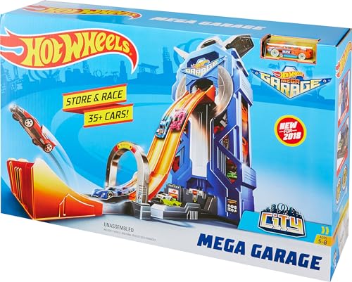 Hot Wheels FTB68 - City Power Parkgarage und Parkhaus mit Rennbahn, Garage für 35+ Autos inkl. 1 Spielzeugauto, ca. 57 cm hoch, für Kinder ab 5 Jahren von Hot Wheels