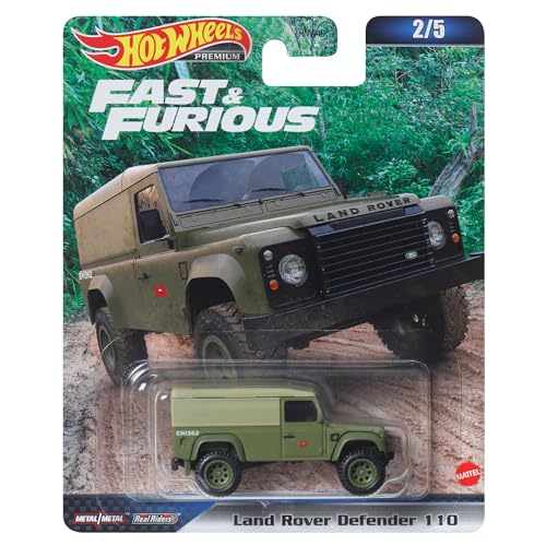 Hot Wheels Fast and Furious Auto Land Rover Defender 110 Modell Die Cast Maßstab 1:64 - Länge 7cm, grün, HKD26 von Mattel