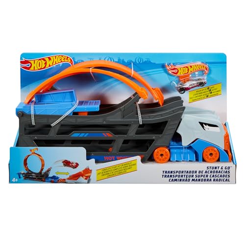 HOT WHEELS, Stunt N Go Transporter und Trackset, Spielzeug ab 4 Jahren, GCK38 von Hot Wheels