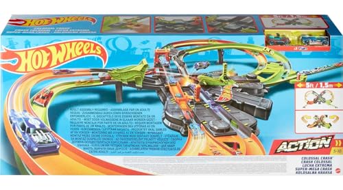 Hot Wheels GFH87 - Super Mega Crash Große Rennbahn mit 8er Looping Kurve XXL 1,5 m breites Spielset mit Beschleuniger, Spielzeug ab 5 Jahren, Abweichungen in Verpackung vorbehalten von Hot Wheels