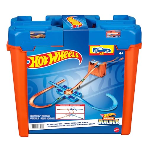 Hot Wheels Bahn Track Builder, Autorennbahn Bauset für Hot Wheels Autos, inkl. 2 Spielzeugautos, Spurwechsler, steile Kurven, Crashzone, Auto Spielzeug, Spielzeug ab 4 Jahre, GGP93 von Hot Wheels