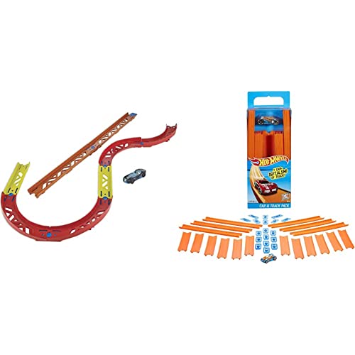 Hot Wheels GLC88 - Track Builder Unlimited Vielseitiges Kurven Set Zubehörteile, Spielzeug Autorennbahn ab 6 Jahren & BHT77 - Track Builder Pack inklusiv Fahrzeug, Spielzeug Autorennbahn ab 4 Jahren von Hot Wheels