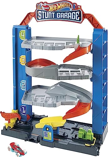 Hot Wheels GNL70 City Stunt Garage-Spielset, Geschenk für Kinder von 3 bis 8 Jahren, mit Aufzug zu den oberen Ebenen, lässt Sich mit Anderen Sets verbinden von Hot Wheels