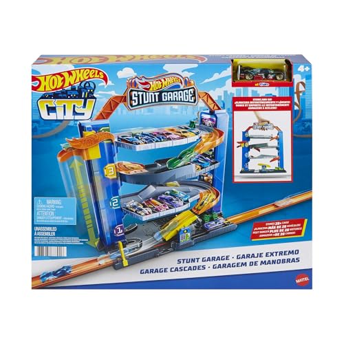 Hot Wheels GNL70 City Stunt Garage-Spielset, Geschenk für Kinder von 3 bis 8 Jahren, mit Aufzug zu den oberen Ebenen, lässt Sich mit Anderen Sets verbinden von Hot Wheels