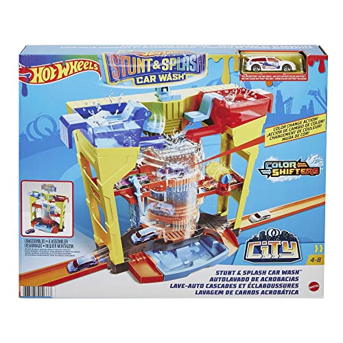 Hot Wheels GRW37 - Farbwechsel Autowaschanlagen-Spielset mit 1 Fahrzeug mit Farbwechseleffekt, für Kinder ab 4 Jahren von Hot Wheels