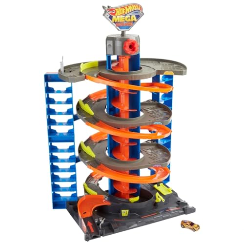 Hot Wheels GTT95 - City Power-Parkgarage Spielset mit Aufzug, für 60+ Fahrzeuge, mit 1 Hot Wheels Fahrzeug im Maßstab 1:64, Spielzeug Autorennbahn für Kinder ab 4 Jahren von Hot Wheels