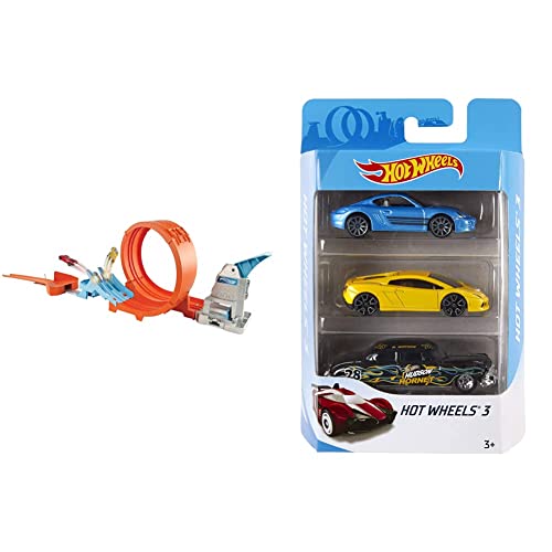 Hot Wheels GTV13 - Loop Stunt Champion Track-Set mit 1 Hot Wheels Fahrzeug im Maßstab 1:64, Spielzeug Autorennbahn ab 4 Jahren & K5904 - 3er Geschenkset 1:64 Die-Cast Fahrzeuge sortiert, ab 3 Jahren von Hot Wheels