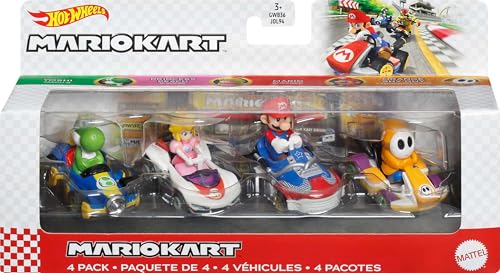 Hot Wheels GWB38 - Mario Kart Die-Cast-Charaktere in 4er-Fahrzeugsortiment, Geschenkset #2, Spielzeug ab 3 Jahren von Hot Wheels