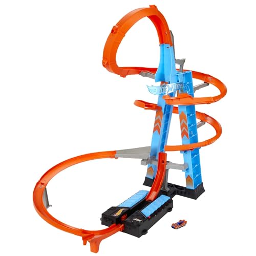 Hot Wheels GWT39 - Himmelscrash-Turm, 60cm hoch mit batteriebetriebenem Beschleuniger und orangem Track mit Looping, Geschenk für Kinder von 5 bis 10 Jahren, Abweichungen in Verpackung vorbehalten von Hot Wheels