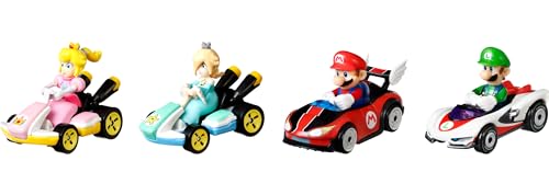 Hot Wheels GXX97 - Mario Kart-Fahrzeuge im 4er-Pack mit 1 exklusiven Sammlermodell, Spielzeug ab 3 Jahren von Hot Wheels