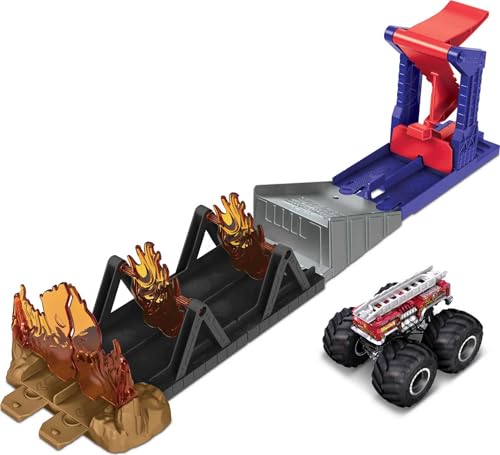 Hot Wheels GYL12 - Monster Trucks Feuriger Angriff Helden-Spielset im Maßstab 1:64, Die-Cast 5 Alarm Fahrzeug und Starter,Spielzeug Geschenk für Kinder ab 3 Jahren von Hot Wheels