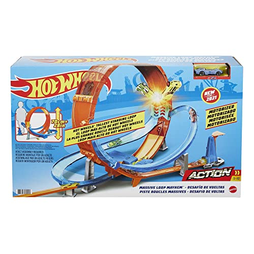 Hot Wheels HCB00 - Riesen Looping Crash Trackset mit ca. 70 cm breitem Looping und 1 Fahrzeug, Spielzeug Autorennbahn ab 5 Jahren von Hot Wheels