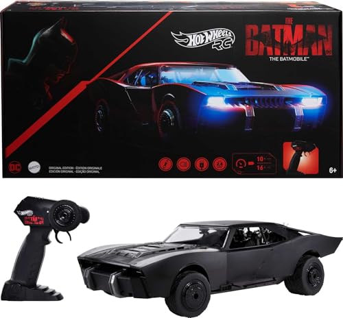 Hot Wheels HCD19 - The Batman Batmobil, ferngesteuertes Auto im Maßstab 1:10, mit aufladbarer Fernbedienung mit USB-Anschluss, Spielzeug für Kinder ab 5 Jahren von Hot Wheels