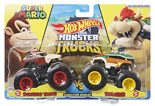 Hot Wheels HDH82 - Monster Trucks 1:64 2er-Pack, 2 Spielzeugtrucks mit riesigen Rädern, Autorennbahn Spielzeug für Kinder ab 3 Jahren von Hot Wheels