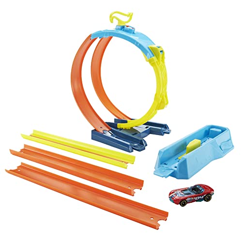 Hot Wheels HDX77 - Track Builder Unlimited Geteilter Looping Set, Looping mit 2 Ausfahrten, mit Anderen Sets kombinierbar, enthält 1 Hot Wheels Fahrzeug, Autorennbahn Geschenk für Kinder ab 6 Jahren von Hot Wheels