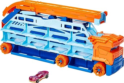 Hot Wheels City Transporter - mit ausfahrbarer Abfahrtsrampe, Ladefläche für 20 Fahrzeuge und Spezialräder - Geschenk für Kinder ab 4 Jahren, HDY92 von Hot Wheels