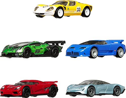 Hot Wheels HFF42 - Premium Car Culture Speed Machines 5er-Pack Spielzeugautos, Vollmetallkarosserie, Real Riders Reifen, Sportwagen im Maßstab 1:64, Spielzeugautos für Kinder ab 3 Jahren von Hot Wheels