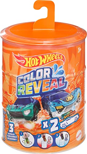 Hot Wheels HGP84 - Color Reveal 2er-Pack mit 2 Spielzeugautos mit Farbwechsel-Effekt durch warmes und kaltes Wasser, Spielzeug für Kinder ab 3 Jahren von Hot Wheels