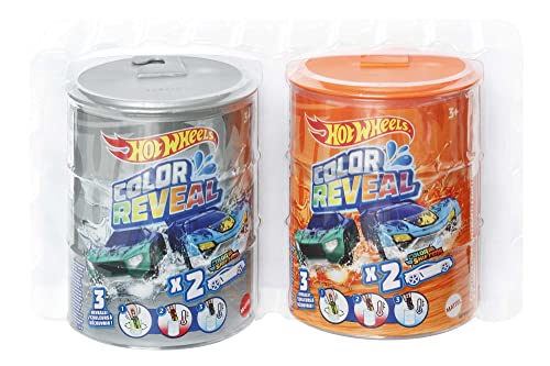 Hot Wheels HGP84 - Color Reveal 2er-Pack mit 2 Spielzeugautos mit Farbwechsel-Effekt durch warmes und kaltes Wasser, Spielzeug für Kinder ab 3 Jahren von Hot Wheels