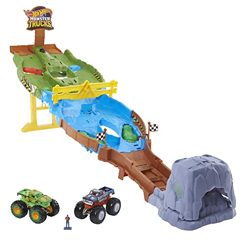 Hot Wheels HGV12 - Monster Trucks Wettkampf-Rennstrecke, Spielset mit den 2 Monster Trucks Bigfoot und Gunkster für spannende Auto-Rennen, Spielzeug für Kinder ab 4 Jahren von Hot Wheels