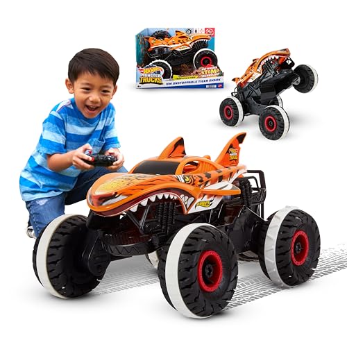 Hot Wheels Ferngesteuertes Auto Tiger Shark, Monstertruck, mit 'Terrain Stomp' Technologie für tierähnliche Bewegungen, Wheelie Modus für Drehen auf 2 Rädern, Spielzeug ab 4 Jahre, HGV87 von Hot Wheels