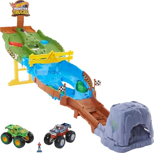 Hot Wheels HJG32 - Monster Trucks Rennstrecke Spielset mit den Monster Trucks Bigfoot und Gunkster für Kopf-an-Kopf-Rennen, Autospielzeuge für Kinder ab 4 Jahren von Hot Wheels