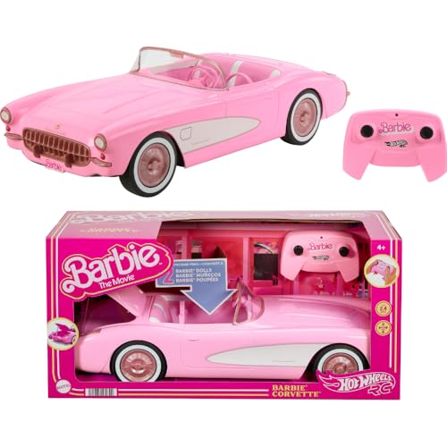 Hot Wheels Ferngesteuertes Auto, R/C Barbie Corvette - ferngesteuertes Fahrzeug, 1956 Corvette Stingray, 2,4 GHz Frequenz, bis zu 8 km/h, Platz für 2 Barbie-Puppen, HPW40 von Hot Wheels