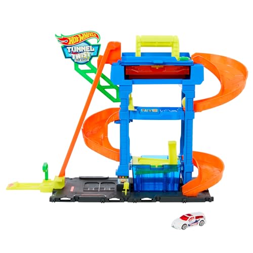 Hot Wheels Let's Race Netflix - City Spielzeugauto-Trackset, Farbwechsel-Tunnelautowaschanlage mit 1 Farbwechselfahrzeug im Maßstab 1:64, HTN80 von Hot Wheels