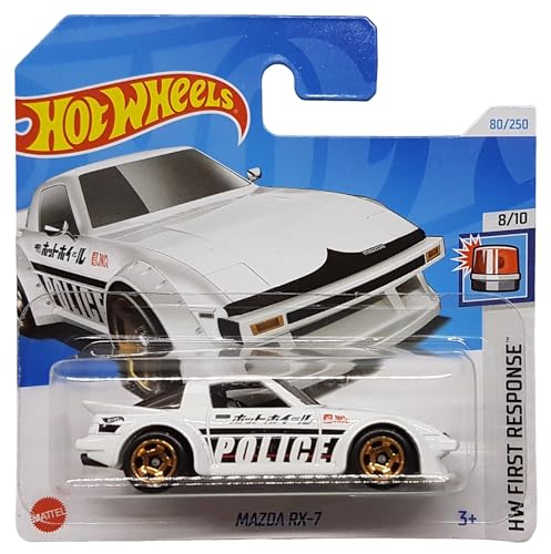 Hot Wheels - Mazda RX-7 - HW First Response 8/10 - HTB62 - Short Card - Police - Einsatzwagen - Weiss - Mattel 2024 von Hot Wheels