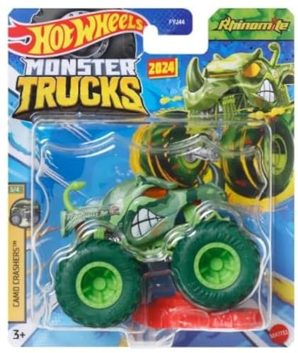 Hot Wheels Monster Truck Maßstab 1:64 (Green Rhinomite 3/4 Camo Crashers, Spielzeug-Trucks, Kinder, Unisex) von Hot Wheels