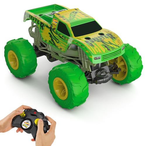 Hot Wheels Monster Trucks Gunkster RC Truck im Maßstab 1:15, leuchtet im Dunkeln, Action-Geländereifen mit Off-Road-Funktion, HTP15 von Hot Wheels