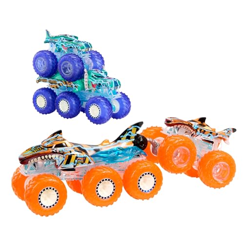 Hot Wheels Monster Trucks Spielzeugtruck & Big Rig Multipack, Mega-Wrex & Tigerhai im Maßstab 1:64 mit Big Rigs in passender Power Smashers-Deko, HYJ29 von Hot Wheels