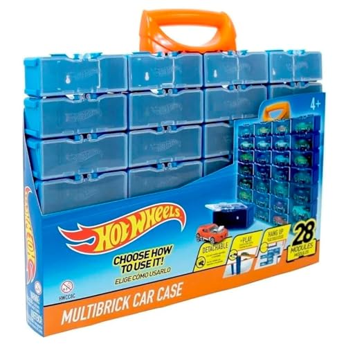 Hot Wheels Multibrick Sammelkoffer I Platz für bis zu 28 Autos I mit Tracks kompatibel I spielen und bauen, Aufbewahrung, Schaukasten, Setzkasten, Sammelbox, mehrfarbig (HWCC8C) – inklusive Tragegriff von Hot Wheels