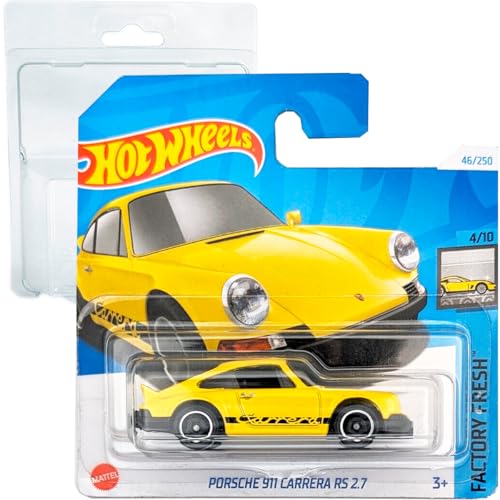 Hot Wheels Porsche 911 Carrera RS 2.7 Factory Fresh 4/10 (46/250), HTC49, Gelb 2024 + Kurzkartenschutz Frikimonkey von Hot Wheels