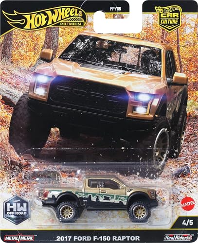 Hot Wheels Premium Car Culture Sammel-Spielzeugauto, Die-Cast '17 Ford F150 Raptor im Maßstab 1:64, Geländefahrzeug mit Real-Riders-Reifen, JBK70 von Hot Wheels